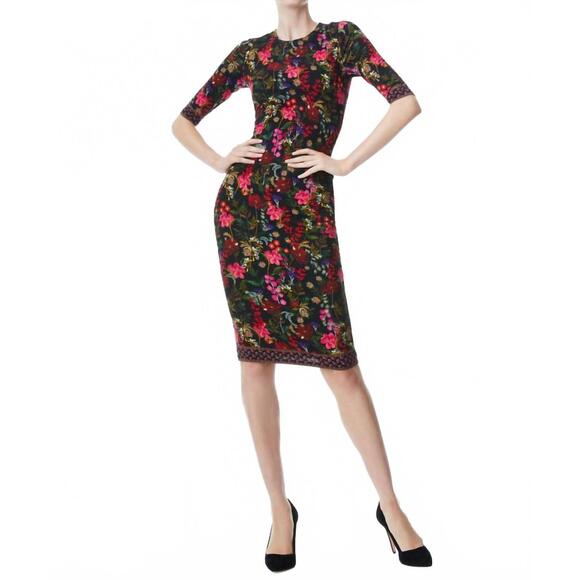NEW ALICE + OLIVIA delora floral crewneck midi dress in first date multi